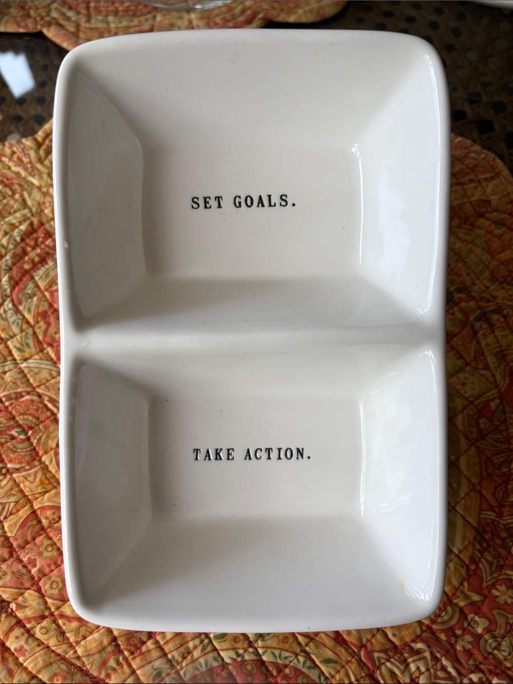 RAE DUNN Set Goals Take Actions Dual Dish